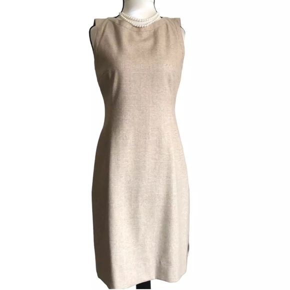 AKRIS PUNTO Tan Sleeveless Check Wool Midi Dress Size Medium - Picture 1 of 16